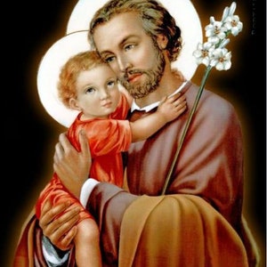 St. Joseph holding little child #2,  Religious, Catholic art print, antique religious art, antique portrait, 11 x 14&quot; cotton canvas print.