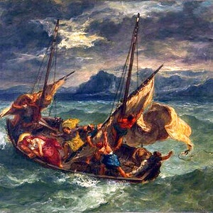 Eugene Delacroix-Christ on the Sea of Galilee 1854, religious art print, antique seascapes, Bible prints, 11 x 14 canvas art print image 1