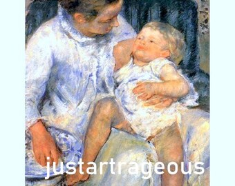 Antique  Mother About to Wash Her Sleepy Child, 1880, Mary Cassatt, mother's day gift, new baby gift, 11x14" canvas art print