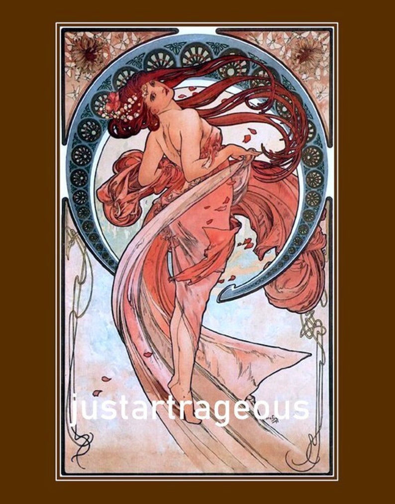 The Dance, by Alphonse Mucha, 1898, art deco era fine art print, dancing poster, dance studio decor, art nouveau, 8x10 canvas art print image 1