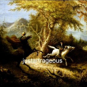 Headless Horseman Pursuing Ichabod Crane, 1858, John Quidor, Sleepy Hallow. Antique goth art prints, 11x14&quot; Cotton Canvas Print