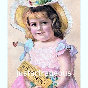 Little Girl Holding Box of Root Beer, antique Advertisement, 1800s, antique root beer ad, 8x10&quot; Cotton Canvas Print