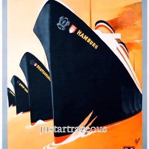 Ships to-new-york-hamburg-American-Line, vintage shipping posters, germany to us shipping,  8x10" premium poster paper