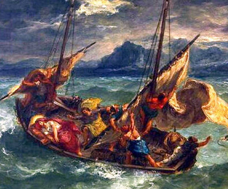 Eugene Delacroix-Christ on the Sea of Galilee 1854, religious art print, antique seascapes, Bible prints, 11 x 14 canvas art print image 3