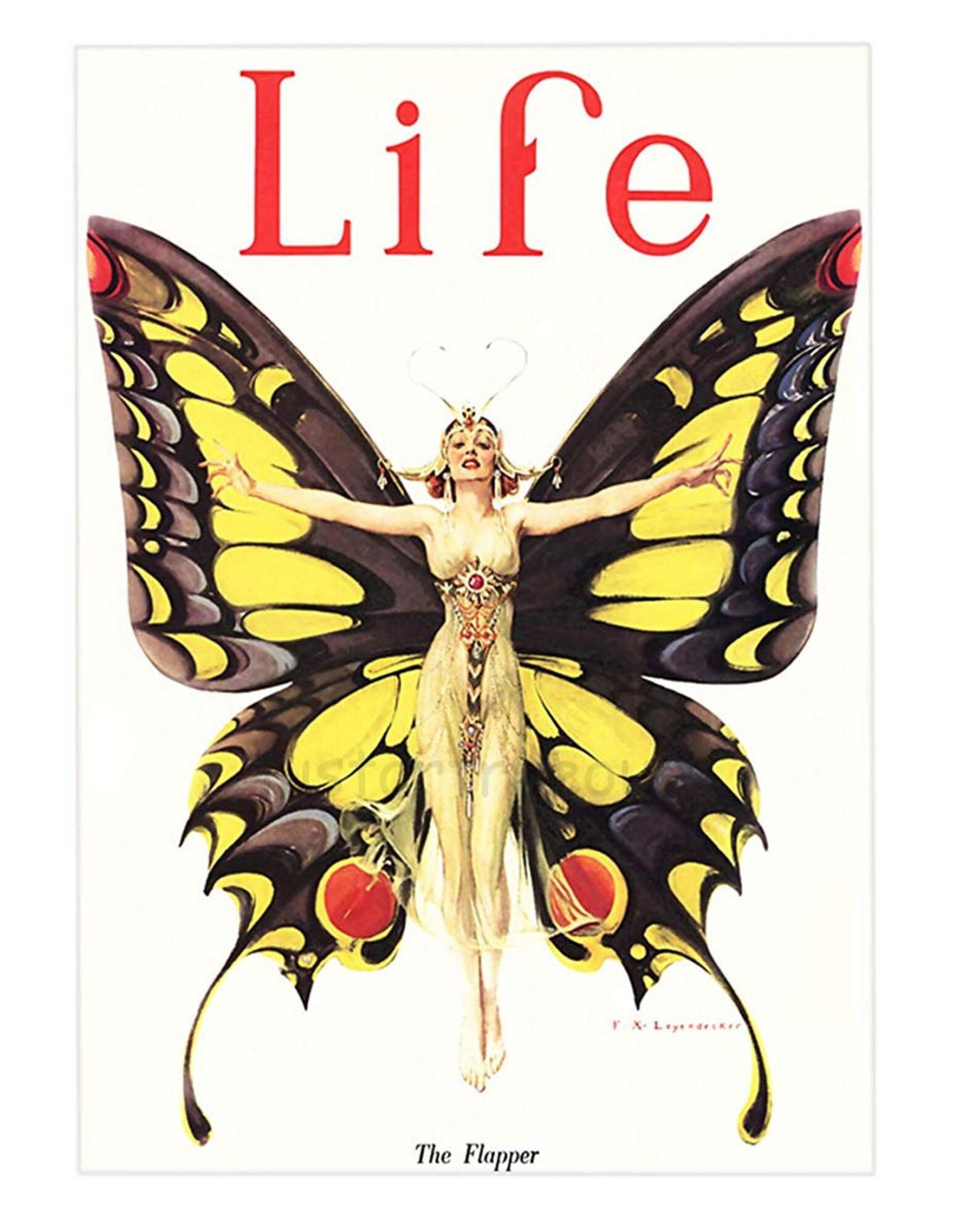 Life Magazine Cover, 1922, Flapper Butterfly, JC Leyendecker, Art Deco ...