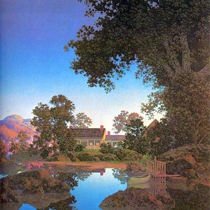 Evening Shadows, Maxfield Parrish, River, Night, Landscape art, fantasy art print, canvas art print, countryside painting, 11x14&quot; canvas art
