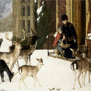 Sister of Charity, Charles Burton Barber, Feeding Deer, Stag, animal charities, antique animal art, antique art print, 8x10&quot; canvas art