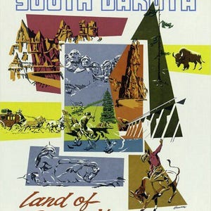 Dakota del Sur, una frontera de placer. Carteles de viajes antiguos, guías turísticas, impresiones artísticas en lienzo de mediados de siglo, 28 x 35 cm, viajes y turismo, década de 1960.