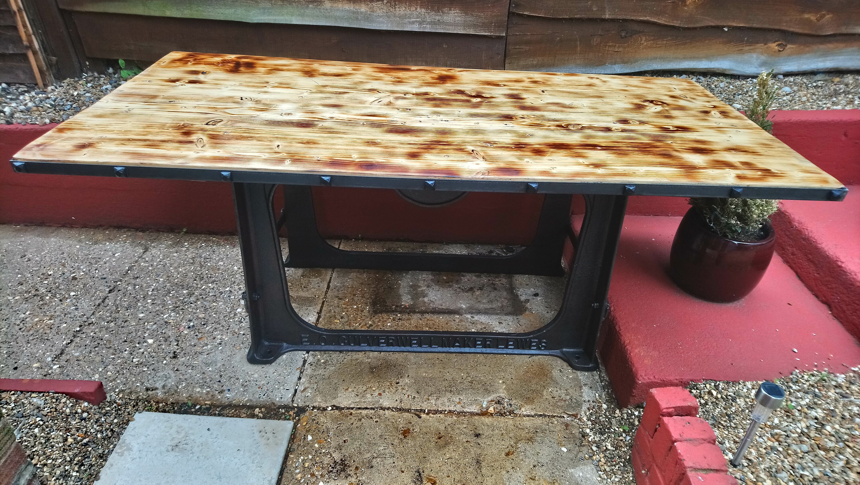 VINTAGE INDUSTRIAL CAST Iron Machine Base Table With Reclaimed Etsy