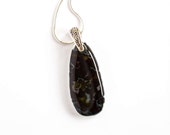 Pebble Pendant Statement Necklace - Fused Glass + Silver Foil - OOAK - Beach + Ocean + River Rock Theme - Garnet + Amber + Lavender