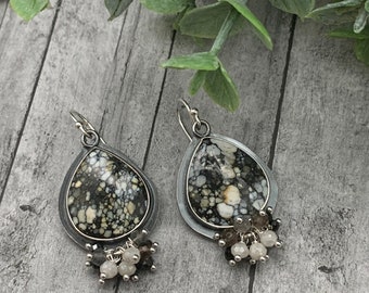 White Moon Turquoise Cluster Earrings