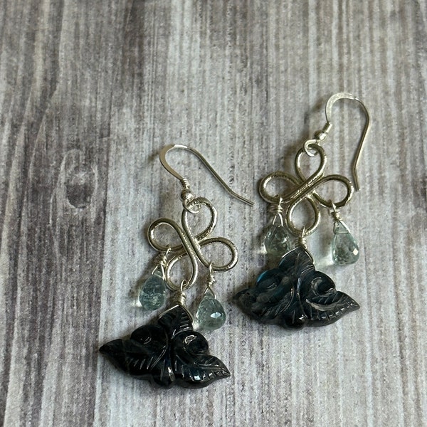 Labradorite and Aquamarine Chandelier Earrings