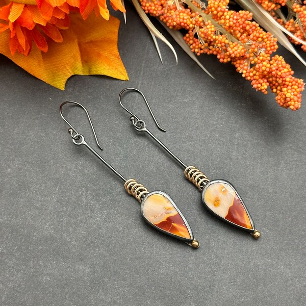 Moukaite Jasper Artisan Mixed Metal Earrings