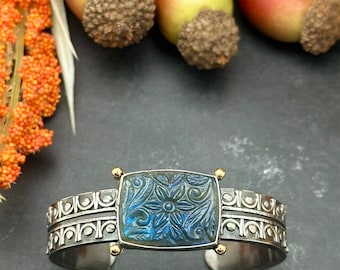 Carved Labradorite Mixed Metals Statement Cuff
