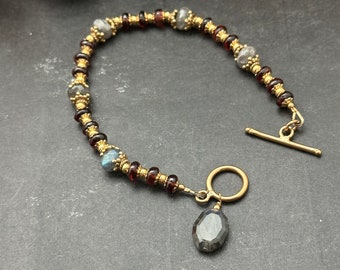 Almandine Garnet and Labradorite Beaded Bracelet