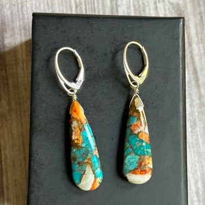 Orange Spiny Oyster and Turquoise Earrings