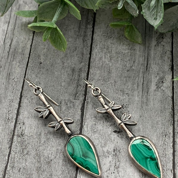Malachite Bamboo Artisan Earrings
