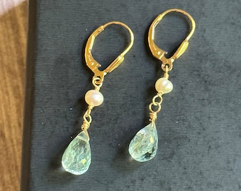 Aquamarine and Pearl Earrings