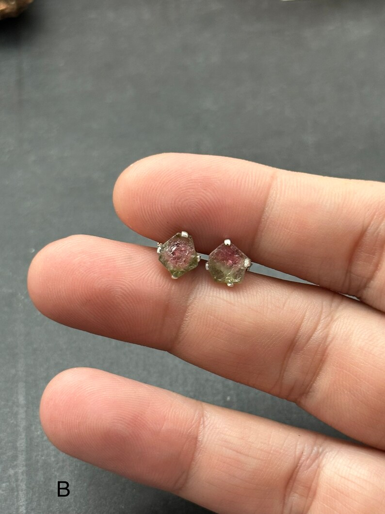 Raw Watermelon Tourmaline Stud Earrings image 2