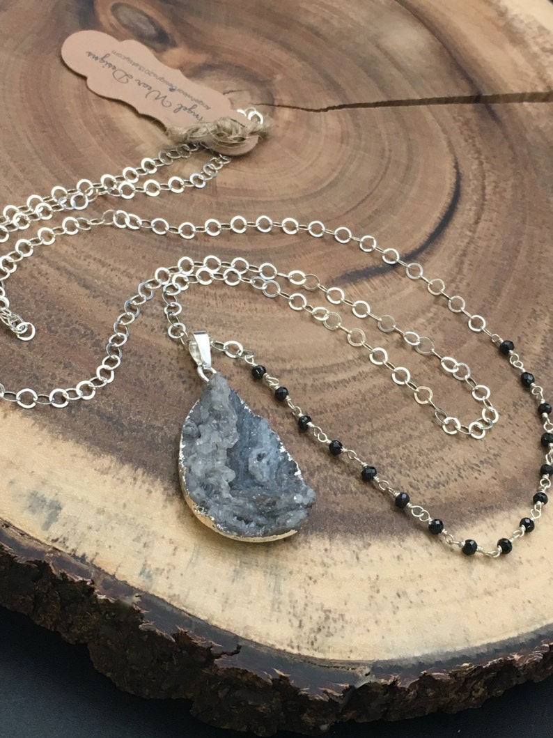Asymmetrical Druzy and Black Spinel Necklace