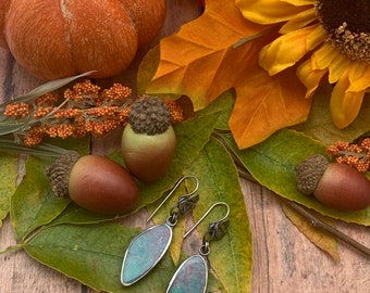 Opal and Succulent Artisan Earrings