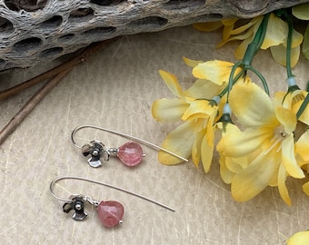 Pink Tourmaline Flower Earrings