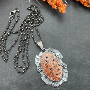 Druzy Pocket Petrified Palm Wood and Pyrite Artisan Necklace