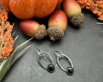 Black Onyx Oval Hoop Earrings