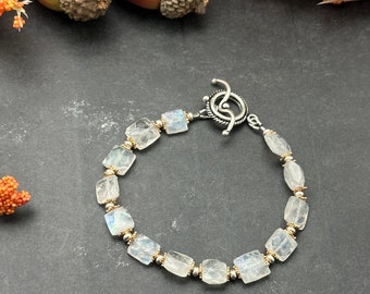 Rainbow Moonstone Mixed Metals Bracelet