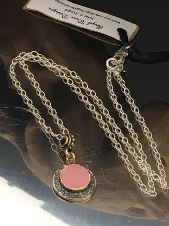 Pale Pink Druzy and Diamond Necklace