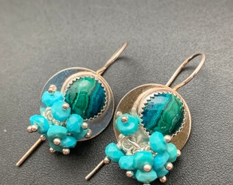 Chrysocolla and Turquoise Cluster Earrings