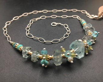 Aquamarine and Garnet Necklace