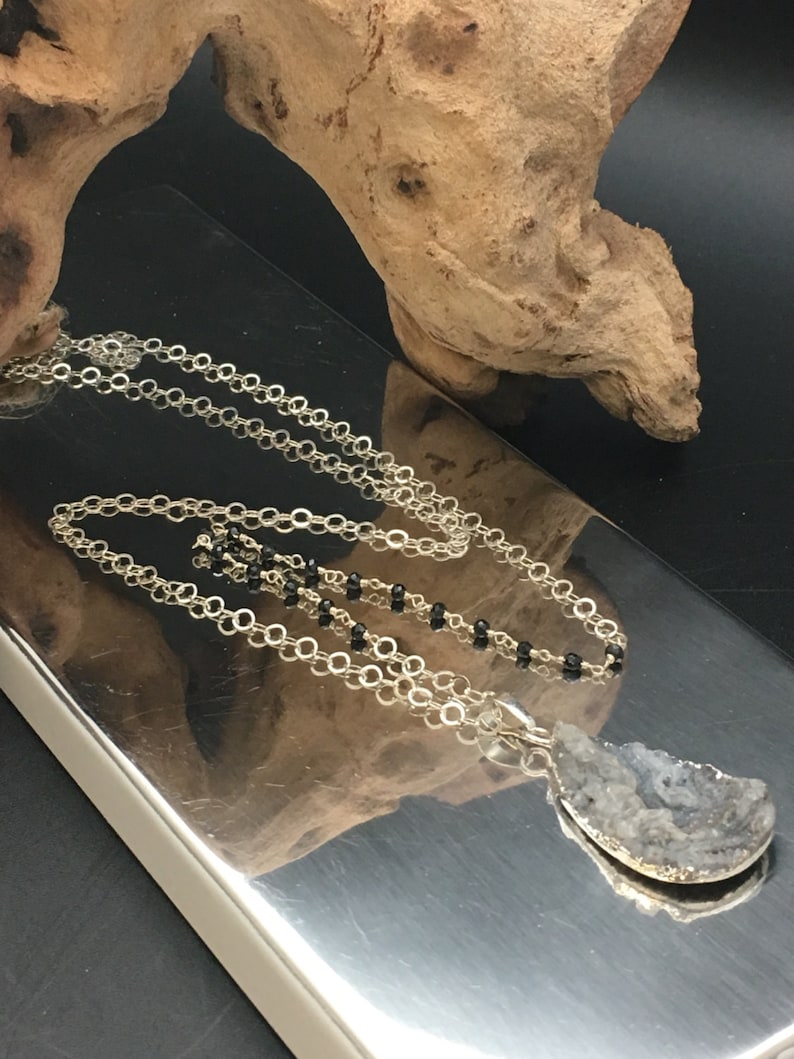 Asymmetrical Druzy and Black Spinel Necklace