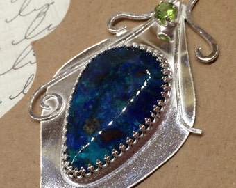 Azurite Peacock Feather Pendant