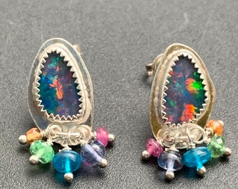 Coober Pedy Opal Stud Cluster Earrings