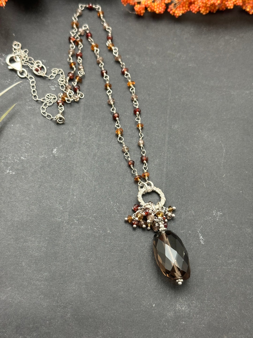 Multi Gemstone Cluster Necklace Etsy