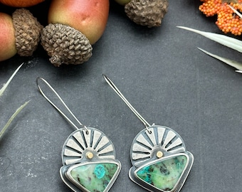 Mixed Metal Indonesian Blue Wood Opal Earrings