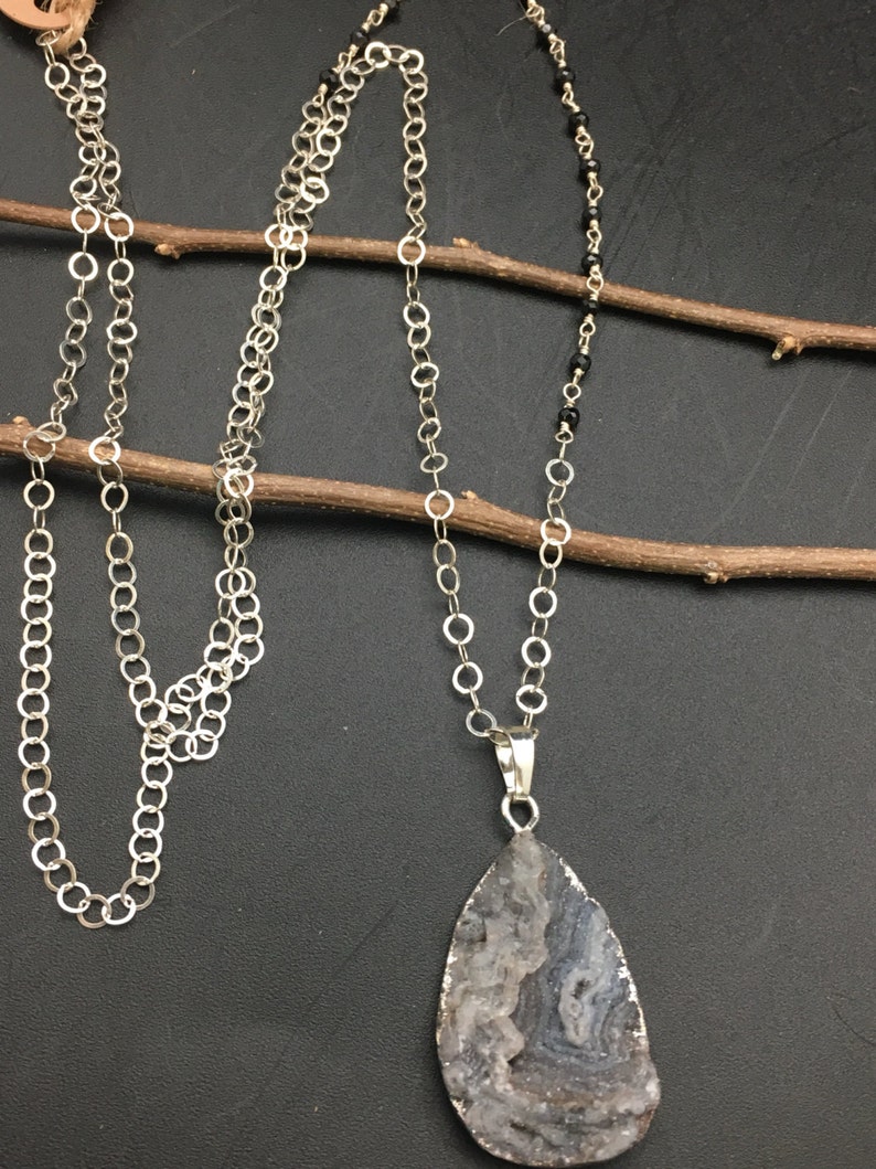 Asymmetrical Druzy and Black Spinel Necklace