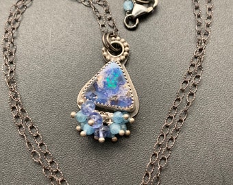 Australian Boulder Opal Artisan Cluster Necklace