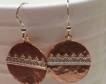 Hammered Copper and Silver Earrings