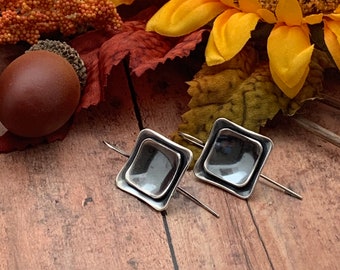 Silver Square Artisan Earrings