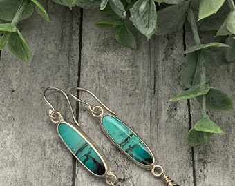 Chrysocolla and Black Spinel Artisan Earrings