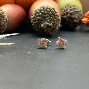 Raw Watermelon Tourmaline Stud Earrings image 1