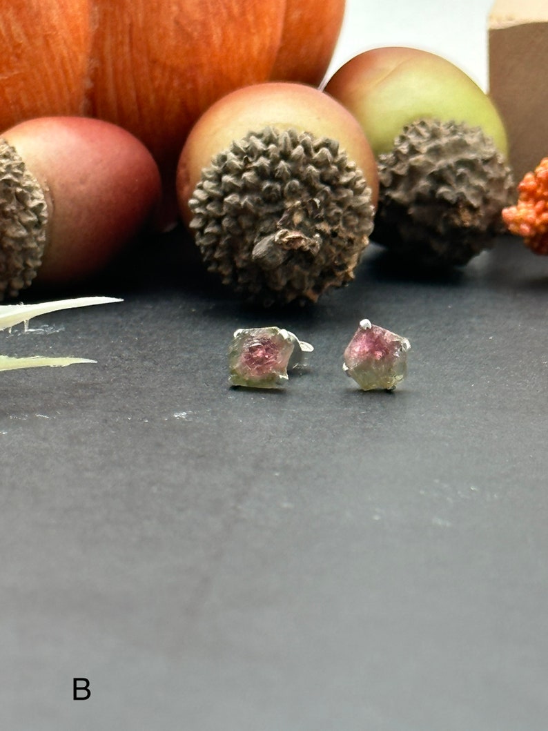 Raw Watermelon Tourmaline Stud Earrings image 1