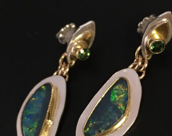 Australian Opal and Tsavorite Garnet Earrings