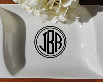 Monogram Trio  Ring Jewelry Dish - Mrs. Ring Tray-  Ceramic Jewelry Valet Dish -Ring Storage - Keys Coin Holder - Gift under 20 - Engagement