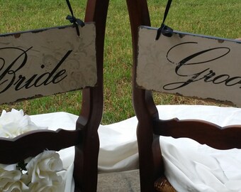 Mr. and Mrs. Bride and Groom Signs, Mr and Mrs Wedding Chair Signs, Reception Signs, Photo Props