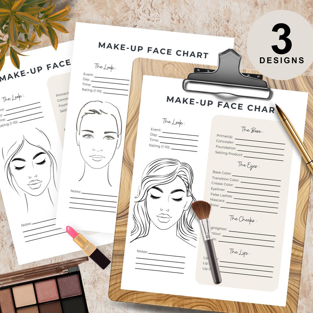 Printable Make up Face Chart, Makeup Consultation Form, Makeup