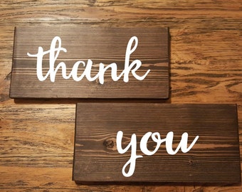 Thank You Signs - 2 wooden handpainted signs - Rustic Wedding Wood Sign - Wedding Photo Props - Bride Groom Sign - Wedding decor- Engagement