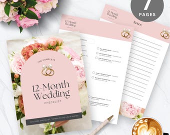 Printable Wedding Checklist, Bridal 12 Month Checklist, Wedding To-Do List, Wedding Planning Guide, Wedding Notes, Wedding Organization Tool